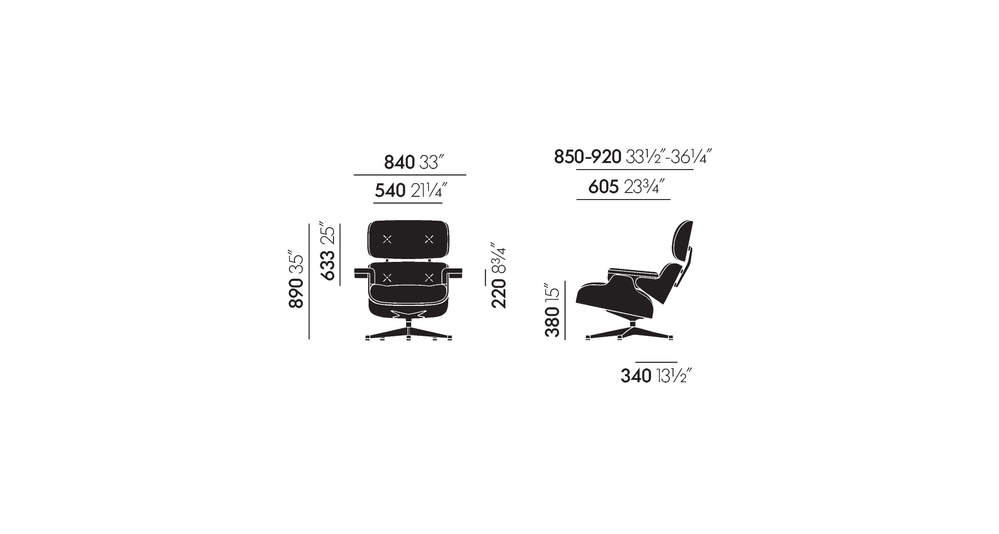 Designerstuhl Eames Lounge Chair von Vitra mit schwarzem Leder und Holz Palisander und Fusskreuz schwarz bei LHL im Onlineshop kaufen – Neue Höhe
