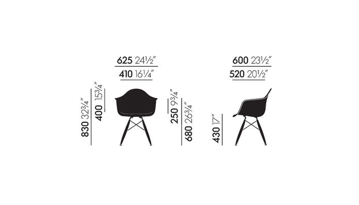 Designerstuhl Side chair DAW in weiss mit Holzuntergestell von Vitra jetzt im LHL Onlineshop kaufen – Abmessungen