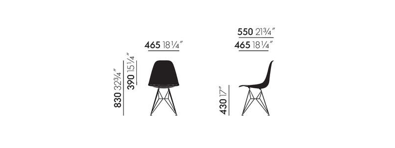 Designerstuhl Side chair DSR in weiss mit Drahtuntergestell von Vitra jetzt im LHL Onlineshop kaufen – Abmessungen