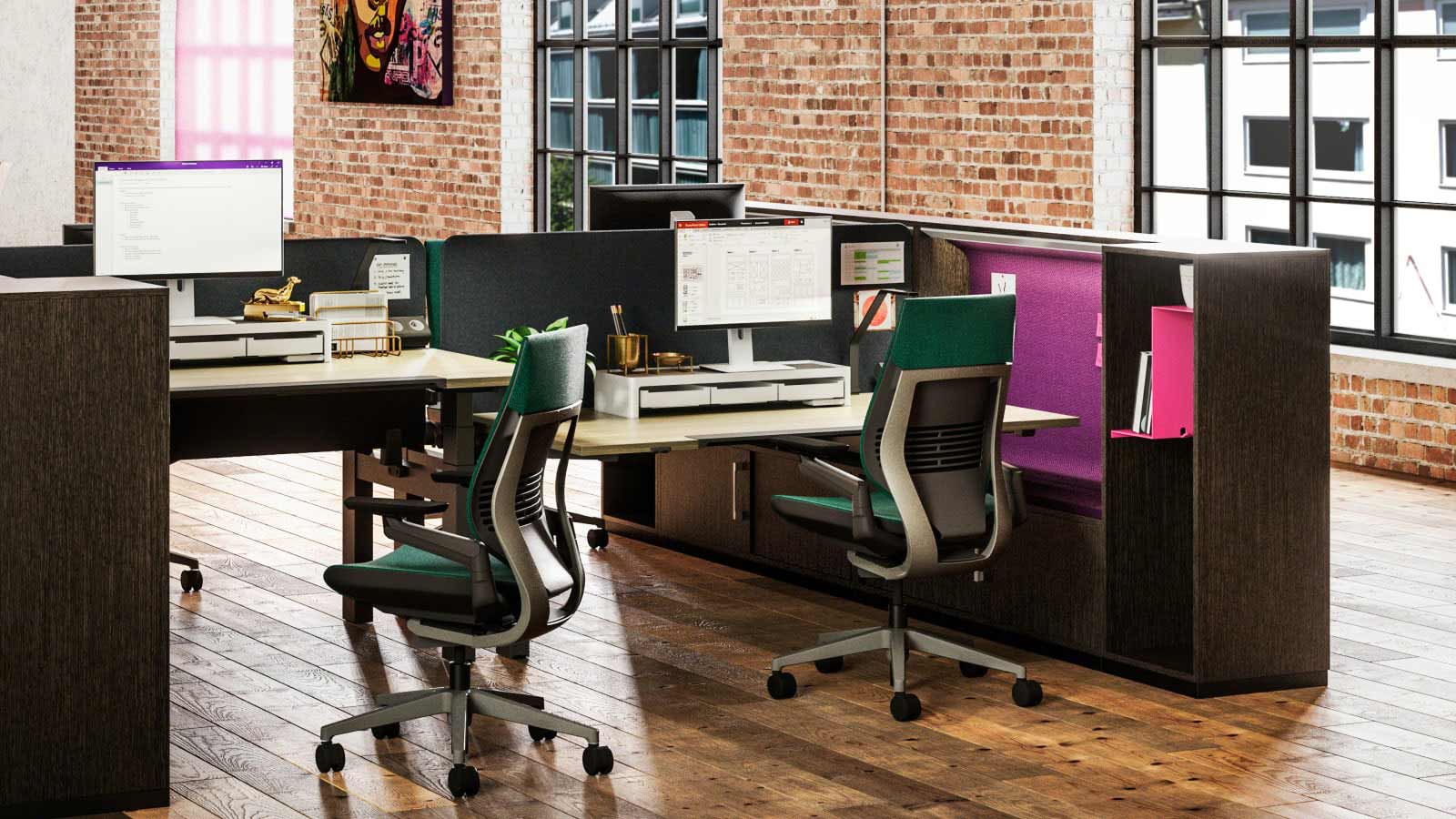 Buerostuhl Gesture schwarz von Steelcase jetzt im LHL Onlineshop kaufen - Rueckansicht am Tisch