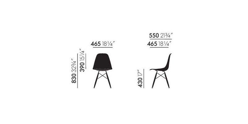 Designerstuhl Side chair  DSW in weiss mit Holzbeinen von Vitra im LHL-Shop –  Masse