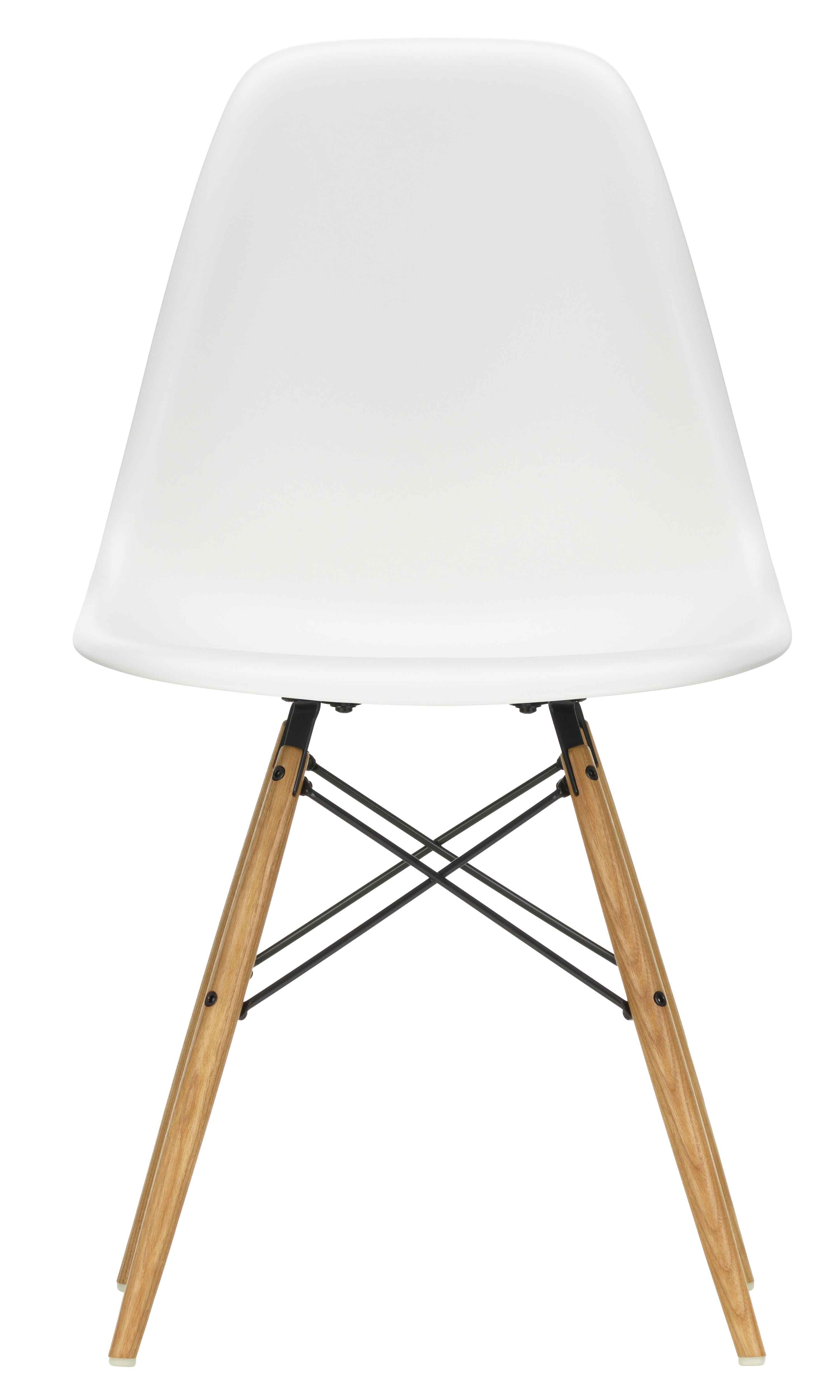 Designerstuhl Side chair  DSW in weiss mit Holzbeinen von Vitra im LHL-Shop –  Frontalansicht